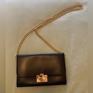 Victoria Beckham Classic Black Leather Shoulder Bag with Gold Chain & Dust Bag